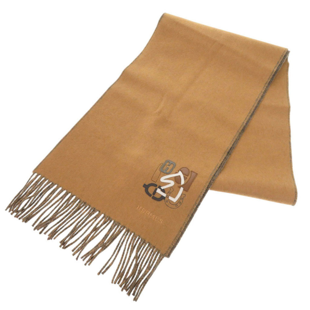 Hermes H Puzzle Cashmere Brown Gray Scarf 0238HERMES